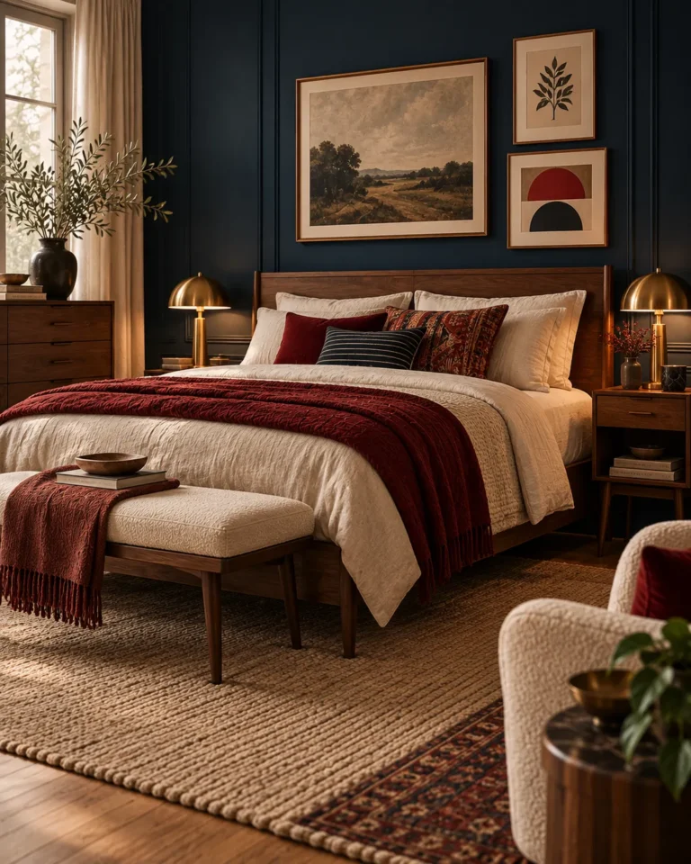 Gezellige vintage slaapkamer met houten meubels, warme stoffen en retro accenten van Viva Vintage.