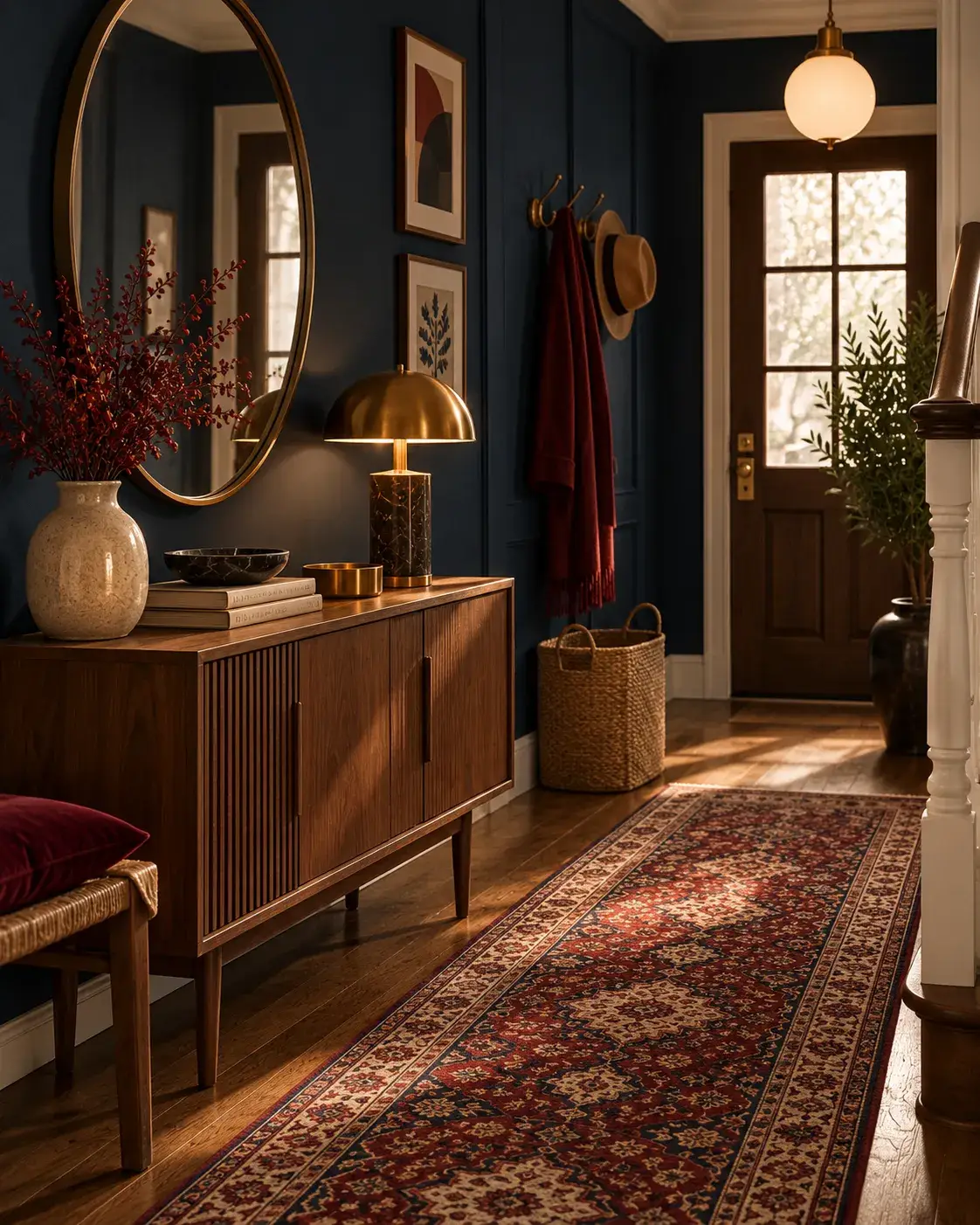 Elegante hal met vintage kast, spiegel en klassieke woonaccessoires in de stijl van Viva Vintage.