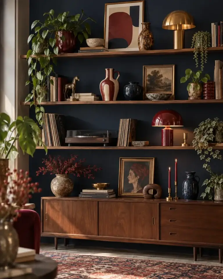 Over ons van Viva Vintage met een decoratieve vintage kast, retro accessoires en een warm interieur in karaktervolle stijl.