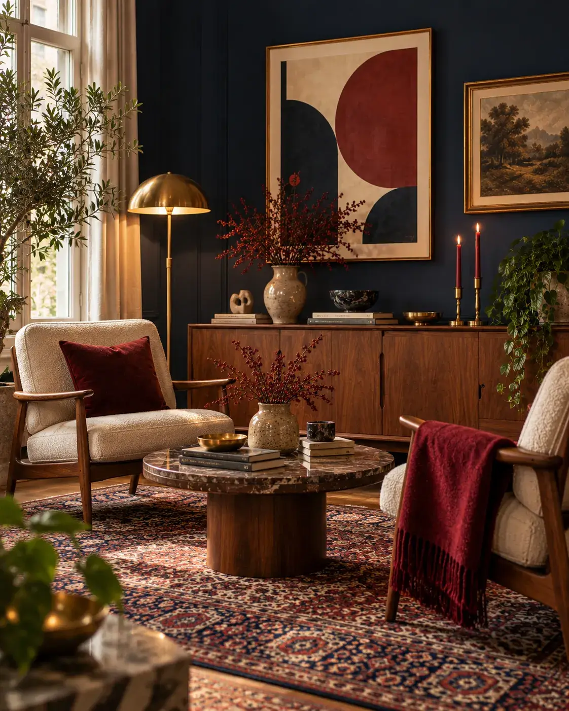 Partners van Viva Vintage in een stijlvol vintage interieur met retro fauteuils, warme houtaccenten en sfeervolle decoratie.